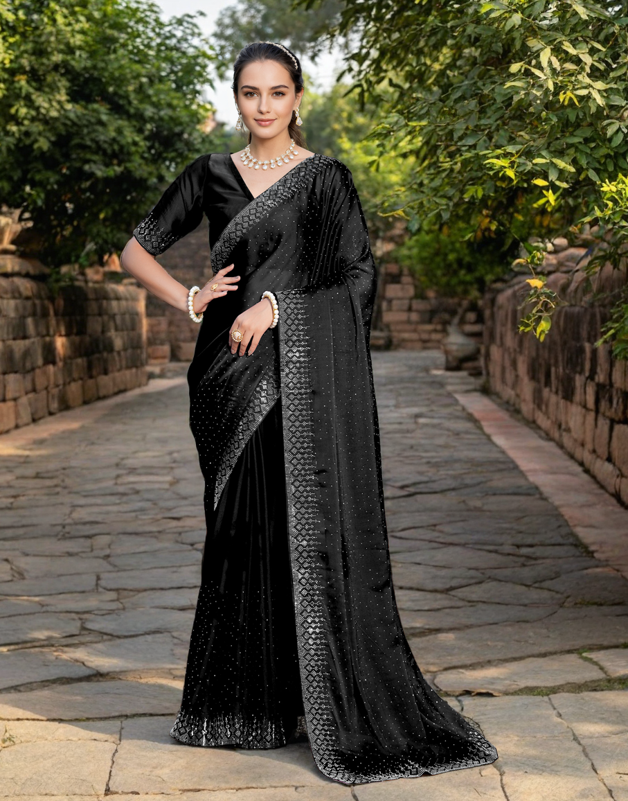 Black Color Rangoli Saree with Diamond Work