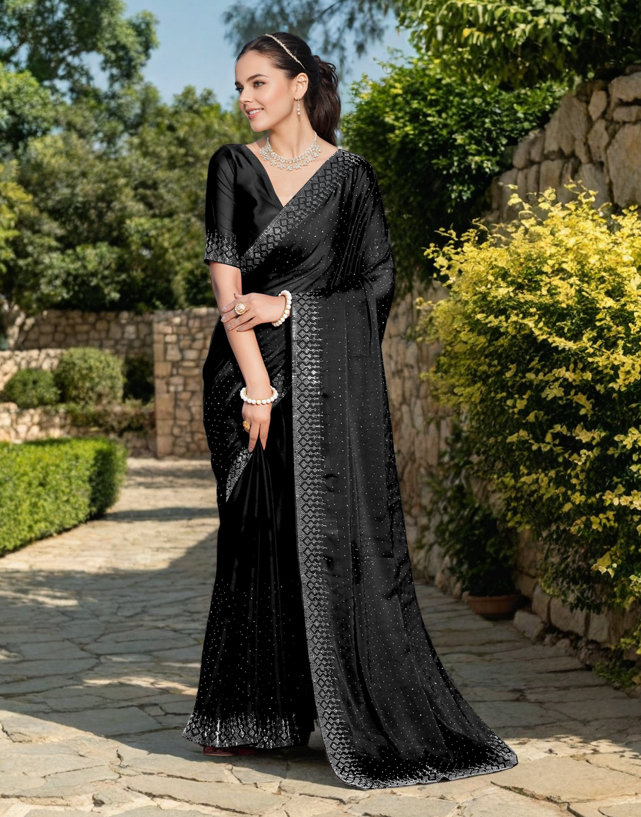 Black Color Rangoli Saree with Diamond Work