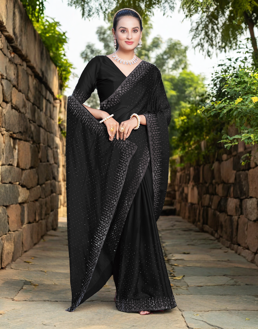 Black Color Rangoli Saree with Diamond Work