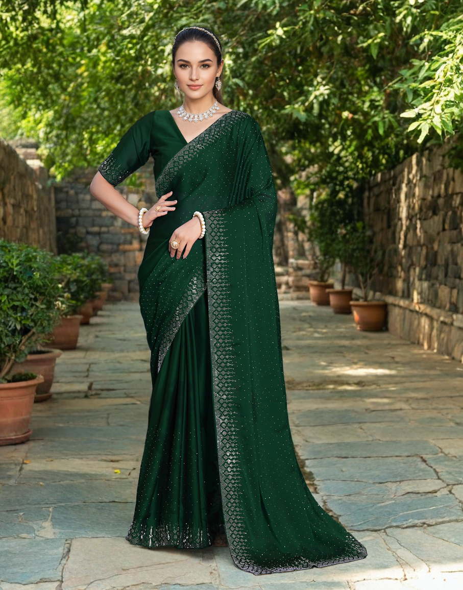 Green Color Rangoli Saree with Diamond Work