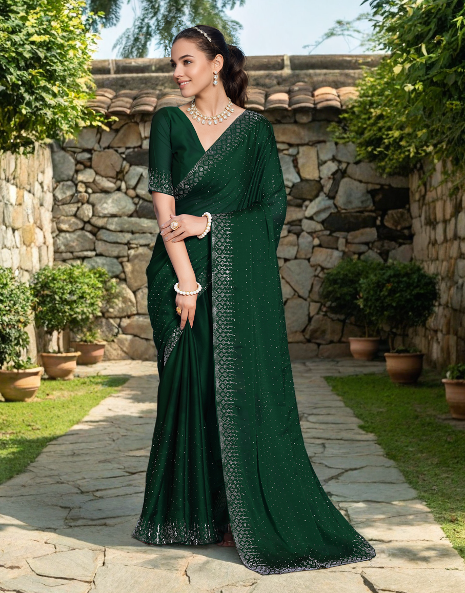 Green Color Rangoli Saree with Diamond Work