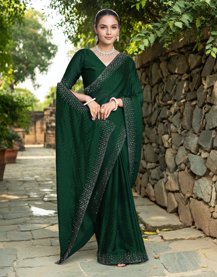 Green Color Rangoli Saree with Diamond Work