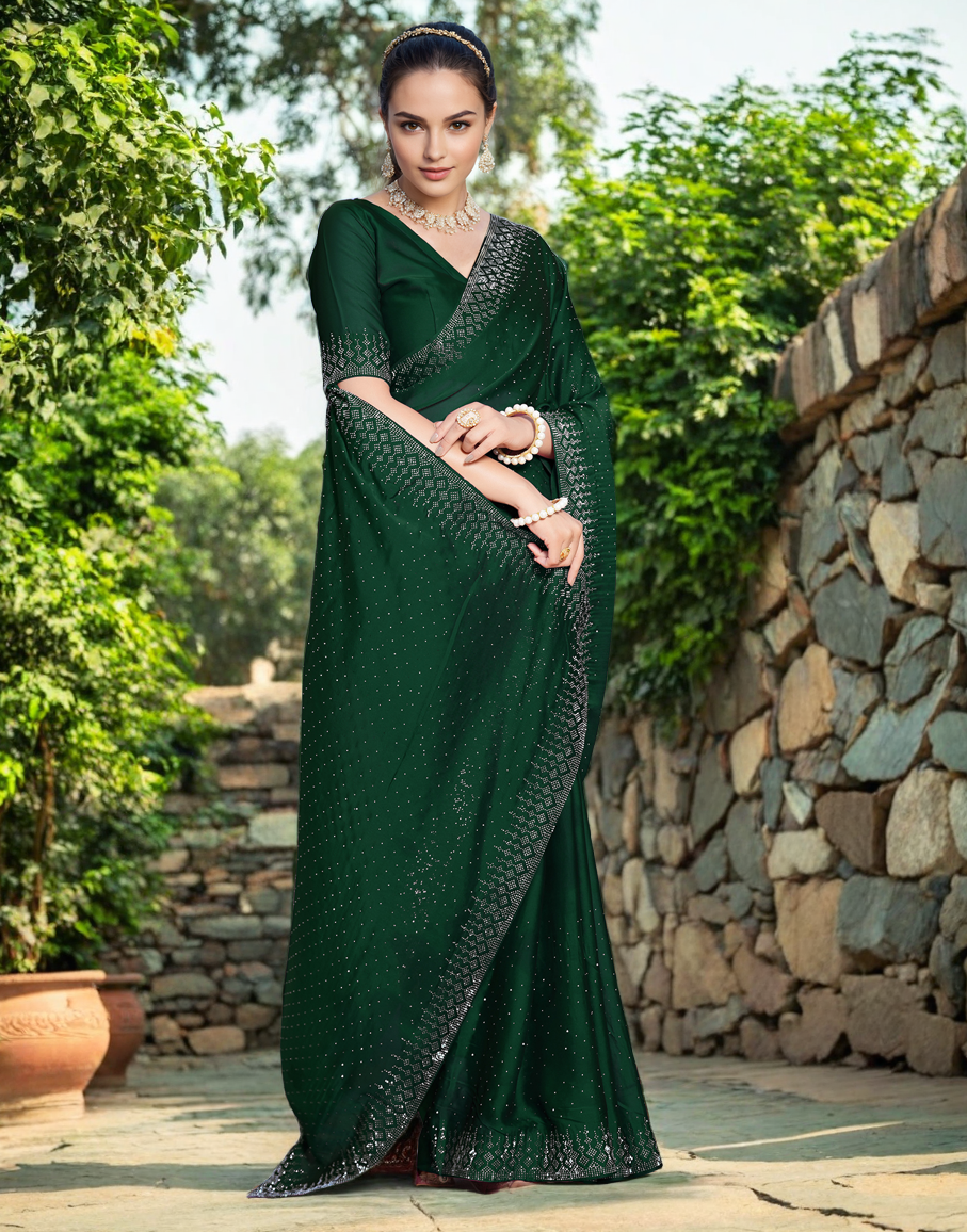Green Color Rangoli Saree with Diamond Work