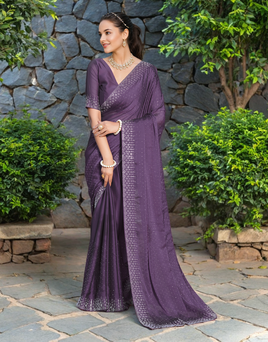 Lavender Color Rangoli Saree with Diamond Work