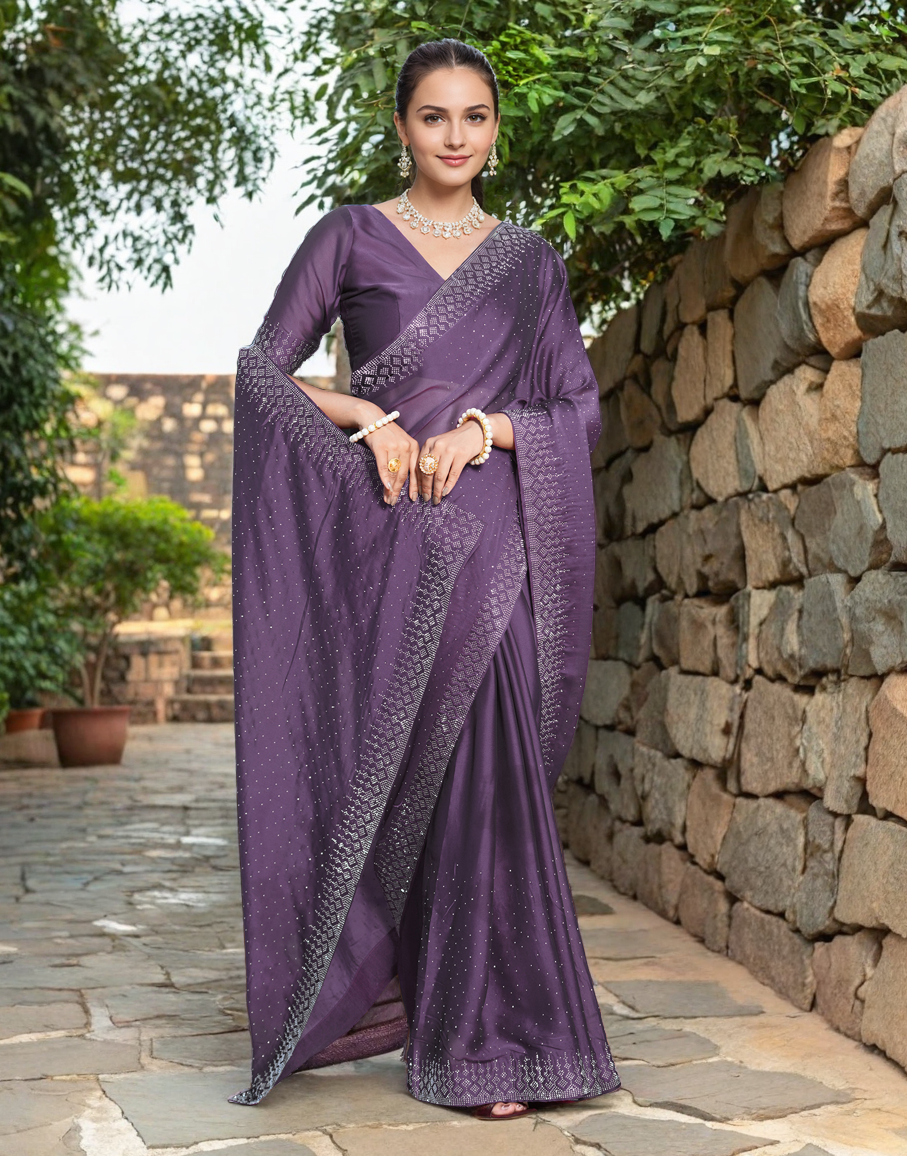 Lavender Color Rangoli Saree with Diamond Work