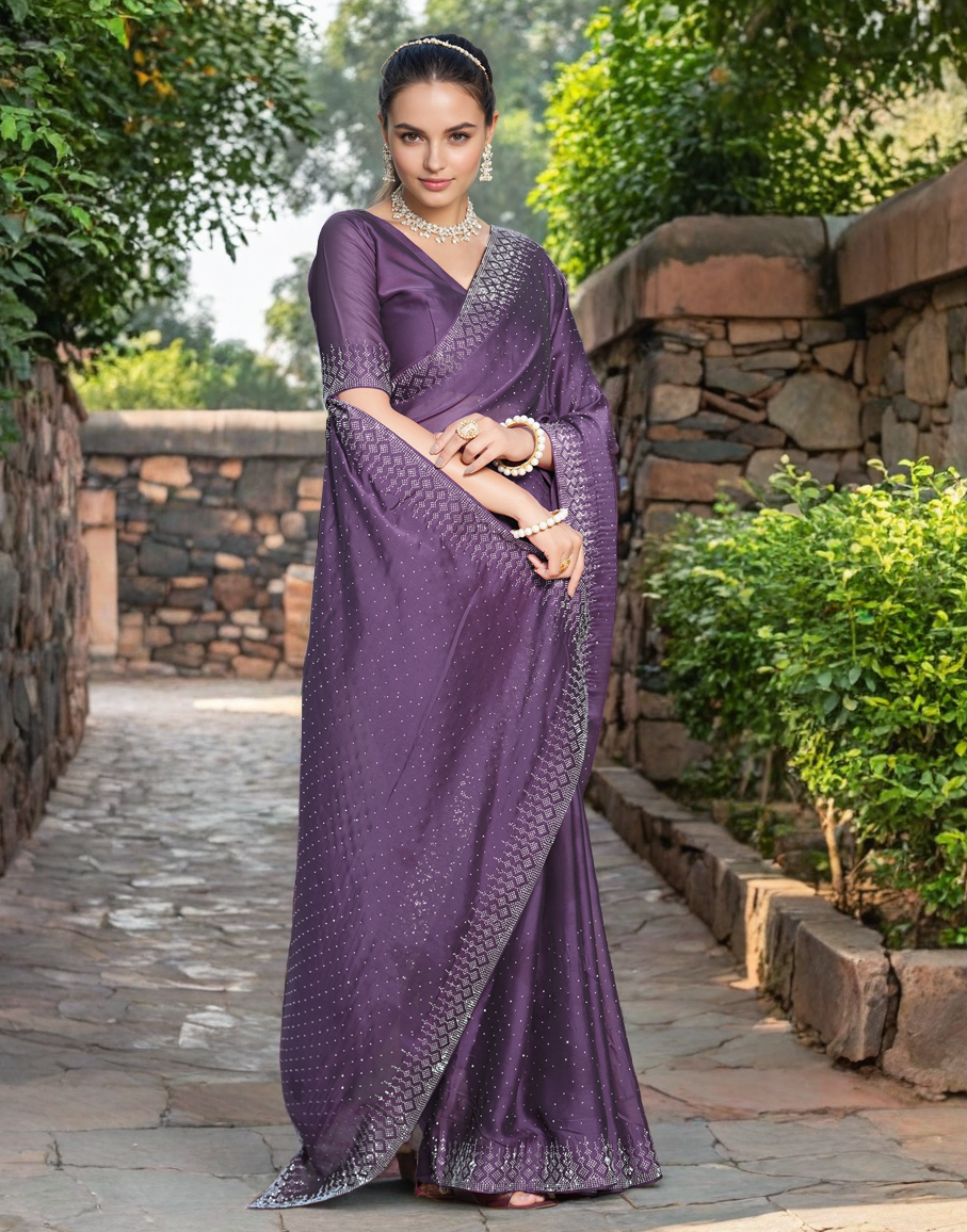 Lavender Color Rangoli Saree with Diamond Work