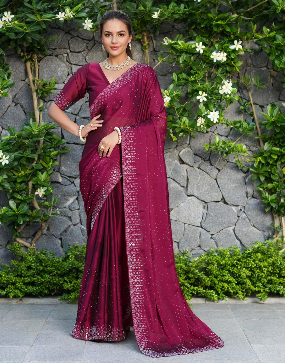 Maroon Color Rangoli Saree with Diamond Work