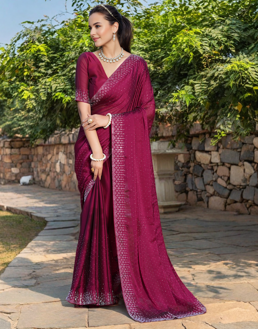 Maroon Color Rangoli Saree with Diamond Work