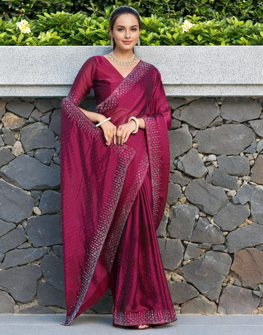 Maroon Color Rangoli Saree with Diamond Work