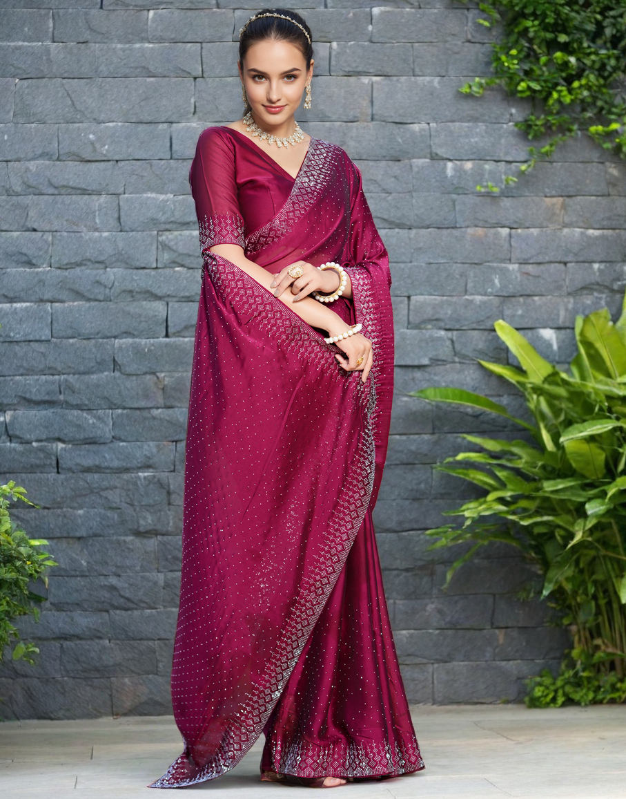 Maroon Color Rangoli Saree with Diamond Work