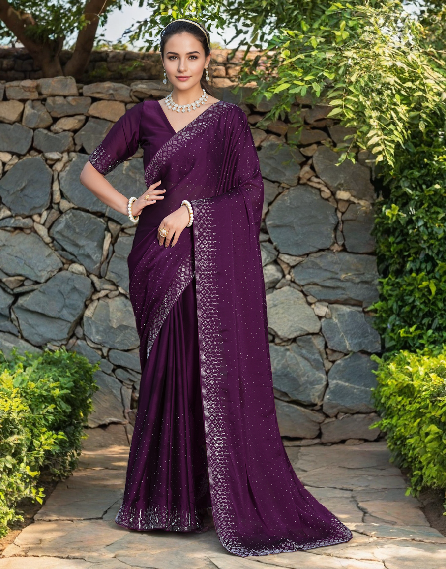 Purple Color Rangoli Saree with Diamond Work