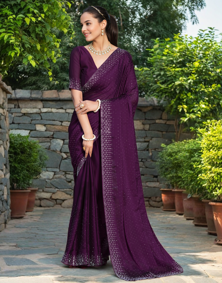 Purple Color Rangoli Saree with Diamond Work