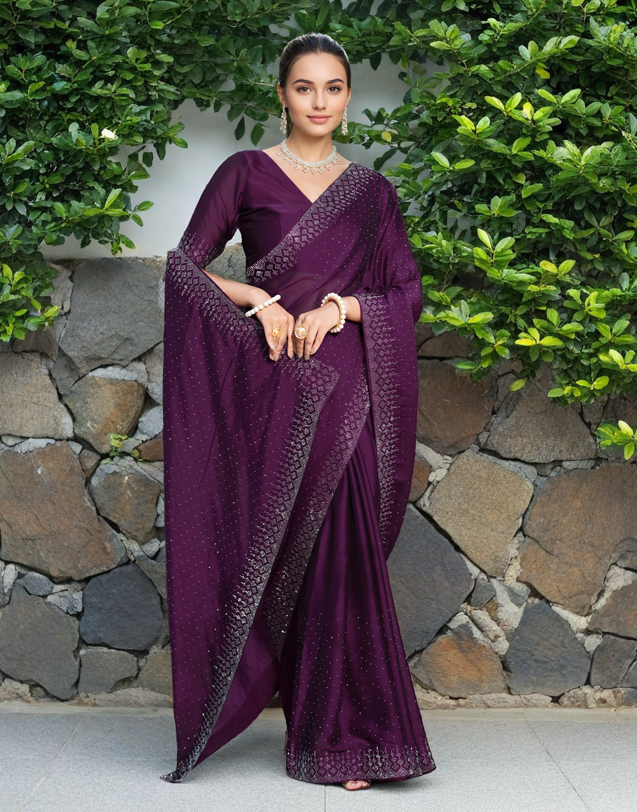Purple Color Rangoli Saree with Diamond Work