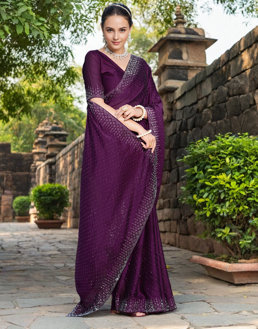 Purple Color Rangoli Saree with Diamond Work