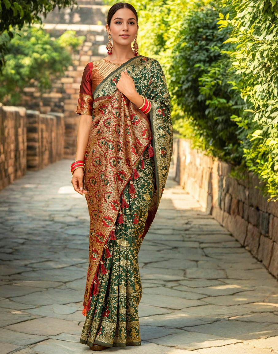 Amazing Green Color Silk Weaving Work Paithani Party Wear Saree