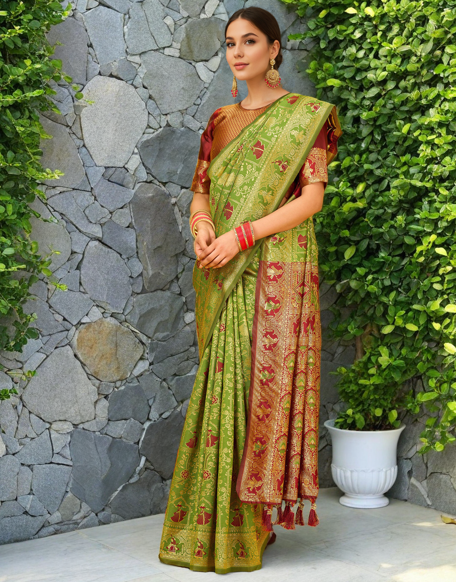 Amazing Light Green Color Silk Weaving Work Paithani Party Wear Saree