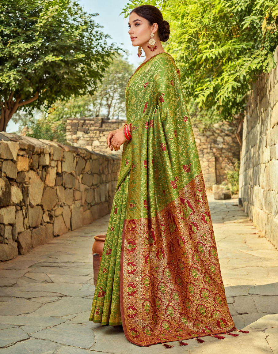 Amazing Light Green Color Silk Weaving Work Paithani Party Wear Saree
