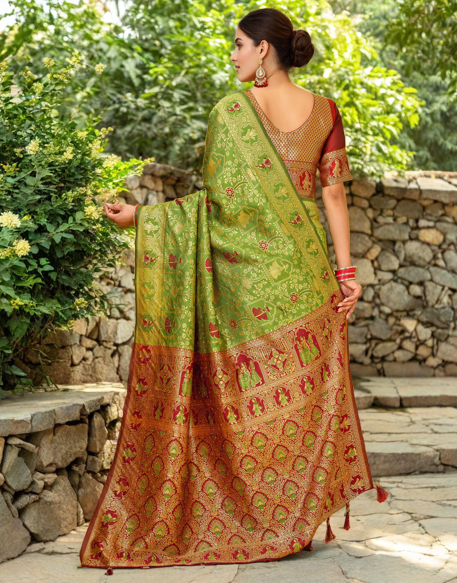 Amazing Light Green Color Silk Weaving Work Paithani Party Wear Saree