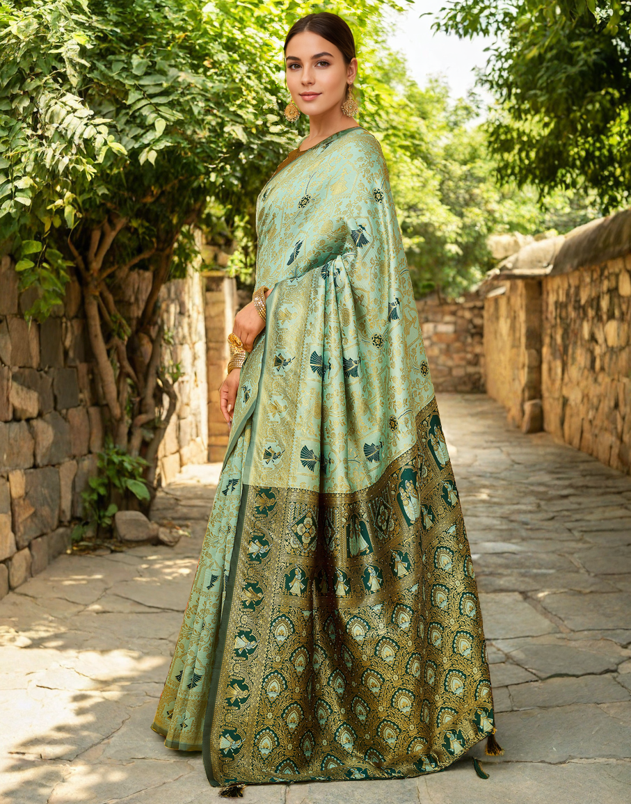 Amazing Mahendi Color Silk Weaving Work Paithani Party Wear Saree