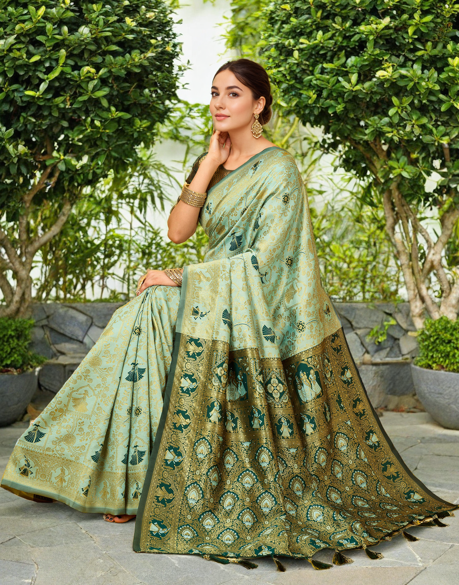 Amazing Mahendi Color Silk Weaving Work Paithani Party Wear Saree