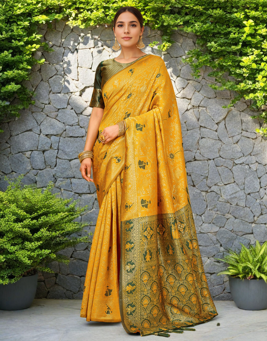 Amazing Musturd Color Silk Weaving Work Paithani Party Wear Saree