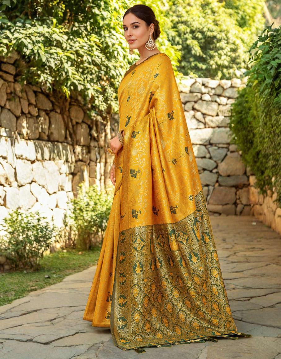 Amazing Musturd Color Silk Weaving Work Paithani Party Wear Saree