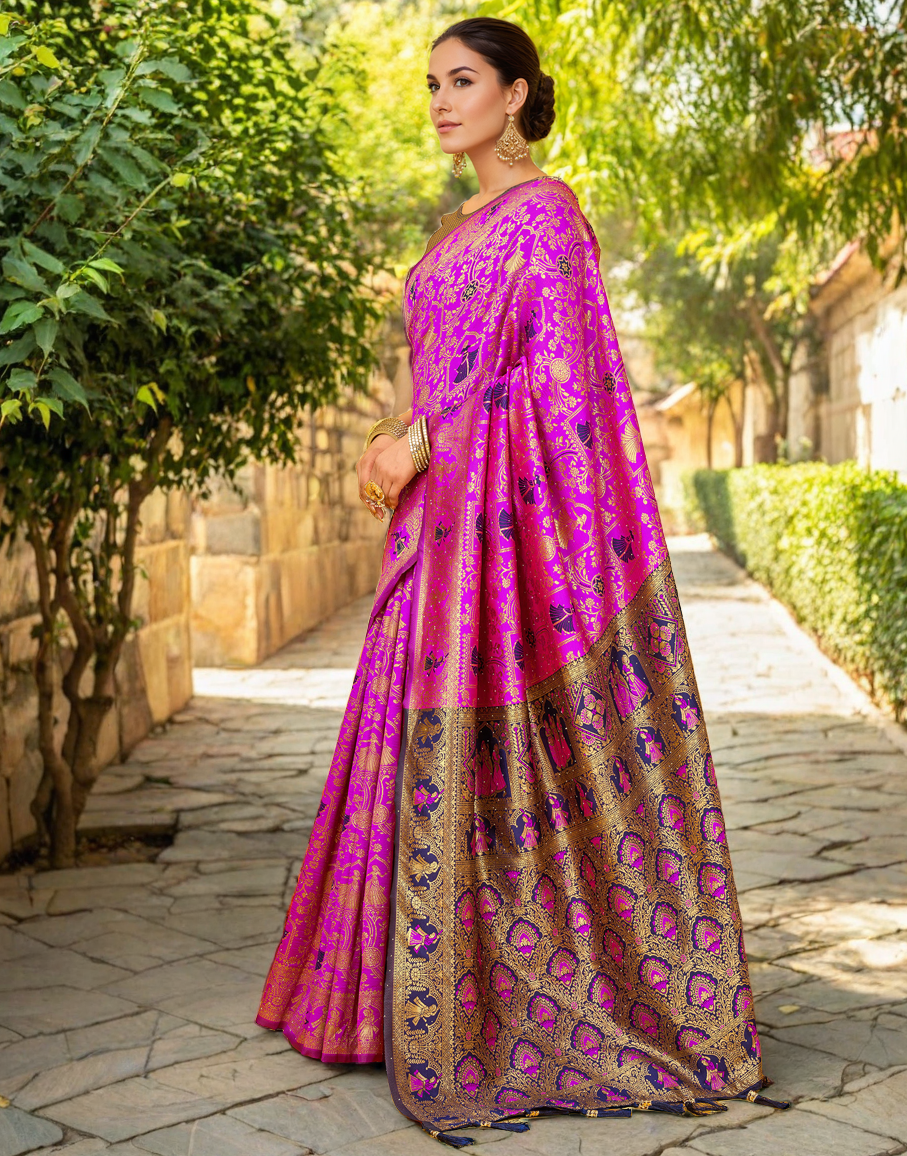 Amazing Pink Color Silk Weaving Work Paithani Party Wear Saree