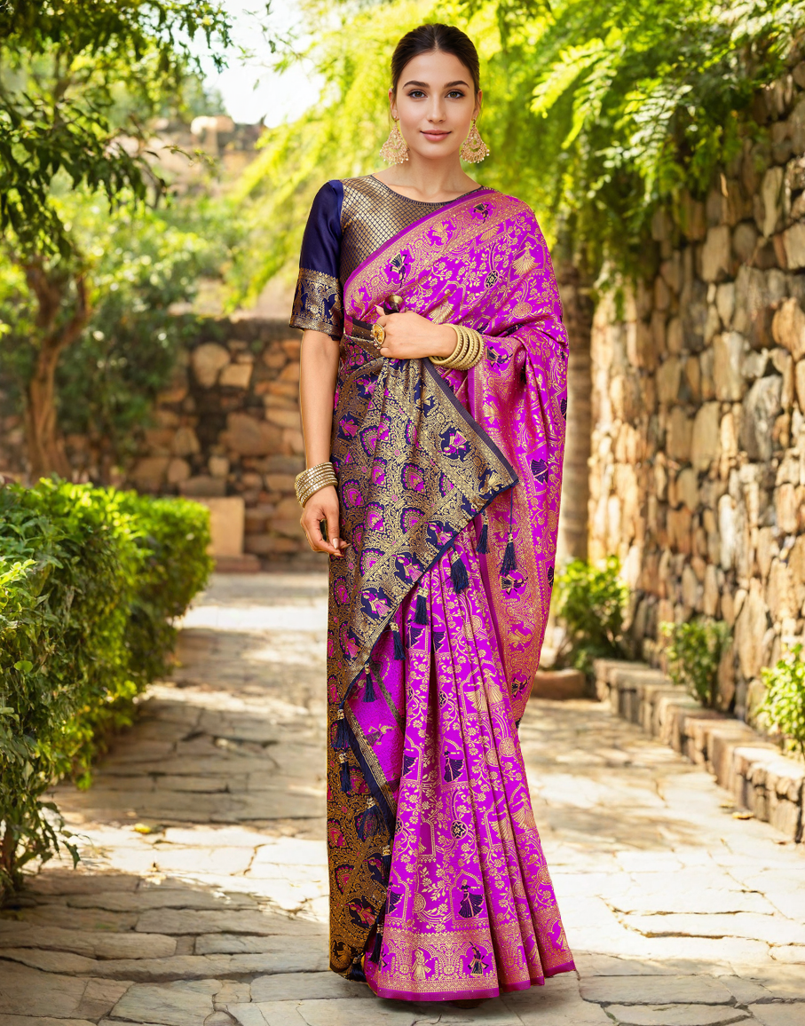 Amazing Pink Color Silk Weaving Work Paithani Party Wear Saree