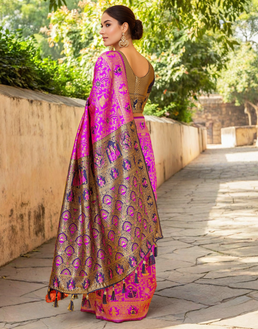 Amazing Pink Color Silk Weaving Work Paithani Party Wear Saree