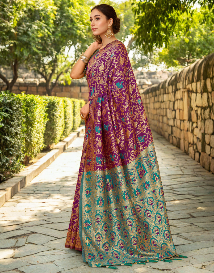 Amazing Purple Color Silk Weaving Work Paithani Party Wear Saree