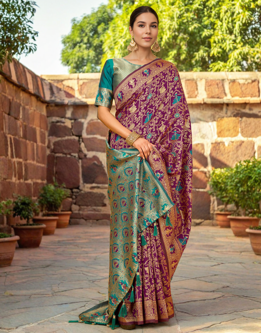 Amazing Purple Color Silk Weaving Work Paithani Party Wear Saree