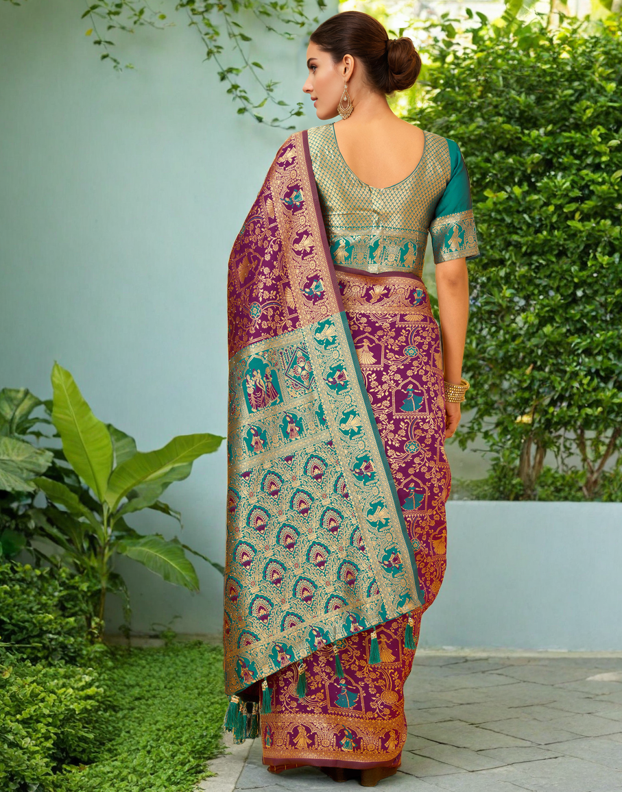 Amazing Purple Color Silk Weaving Work Paithani Party Wear Saree