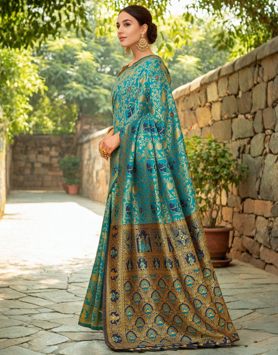 Amazing Rama Color Silk Weaving Work Paithani Party Wear Saree