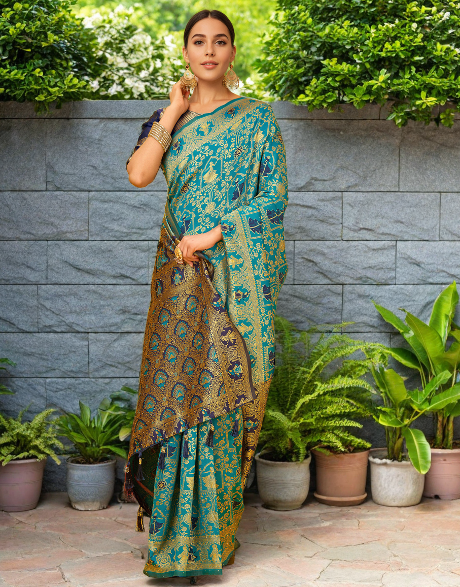 Amazing Rama Color Silk Weaving Work Paithani Party Wear Saree
