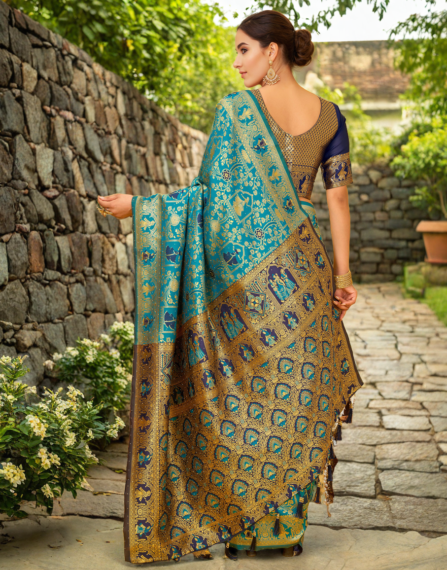Amazing Rama Color Silk Weaving Work Paithani Party Wear Saree