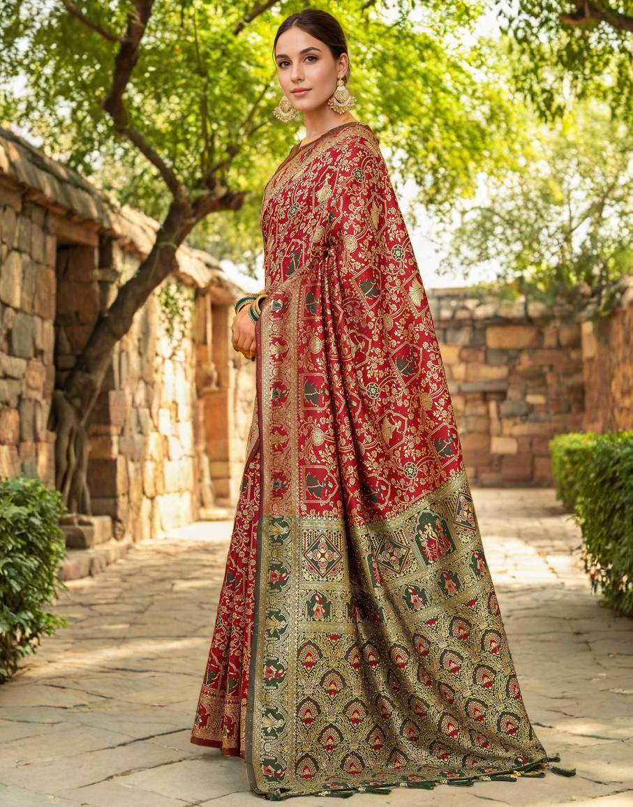 Amazing Red Color Silk Weaving Work Paithani Party Wear Saree