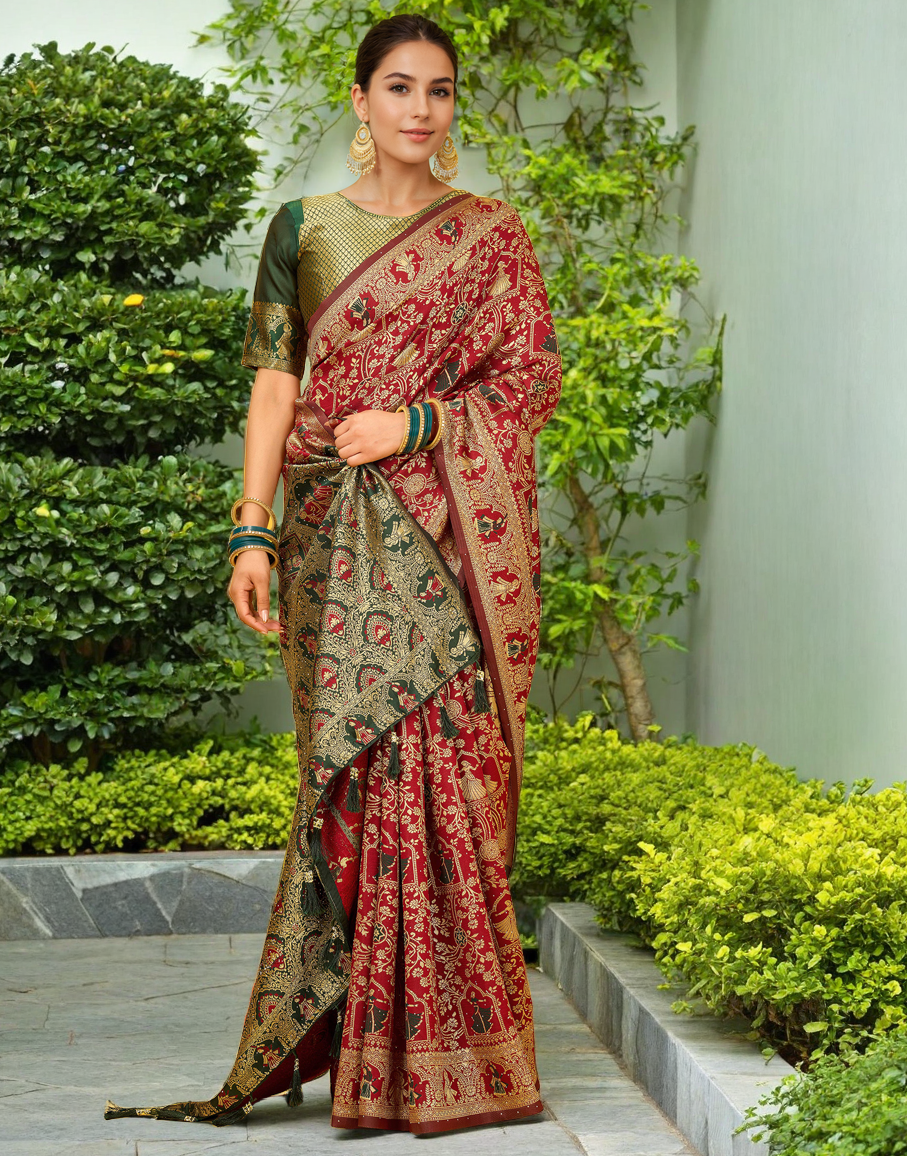 Amazing Red Color Silk Weaving Work Paithani Party Wear Saree