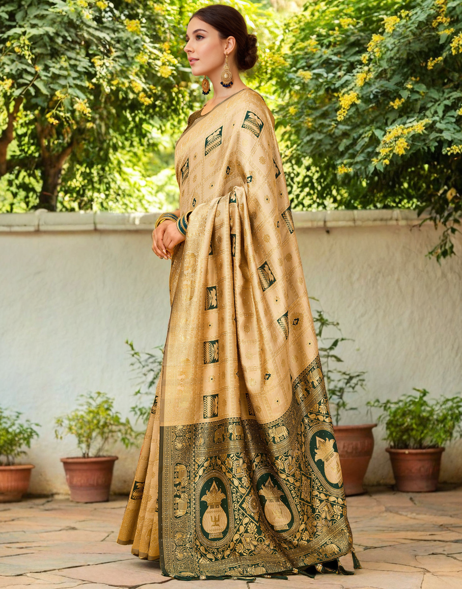 Beige Color Silk Weaving Work Paithani Designer Saree