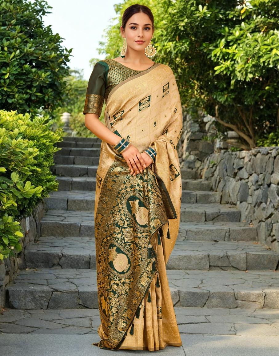 Beige Color Silk Weaving Work Paithani Designer Saree