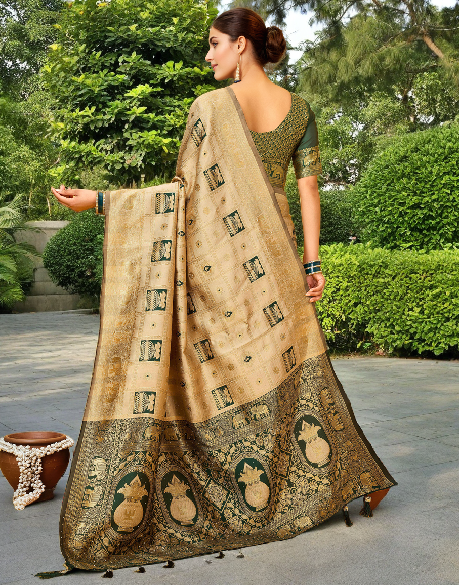 Beige Color Silk Weaving Work Paithani Designer Saree