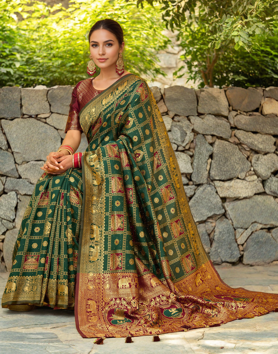 Green Color Silk Weaving Work Paithani Designer Saree