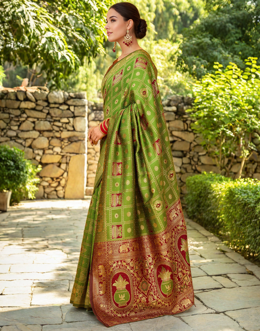 Lime Green Color Silk Weaving Work Paithani Designer Saree