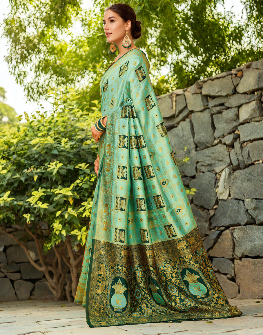 Mint Green Color Silk Weaving Work Paithani Designer Saree