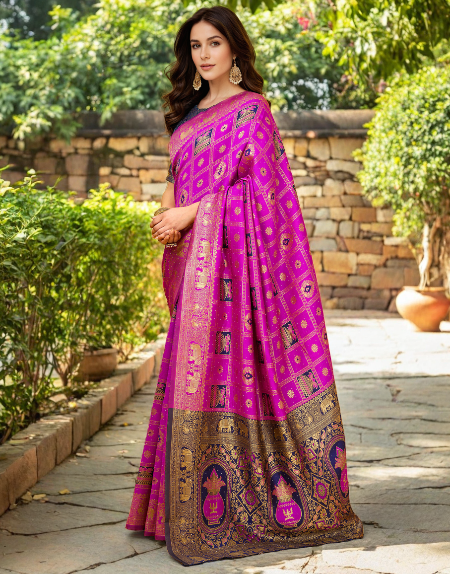 Pink Color Silk Weaving Work Paithani Designer Saree