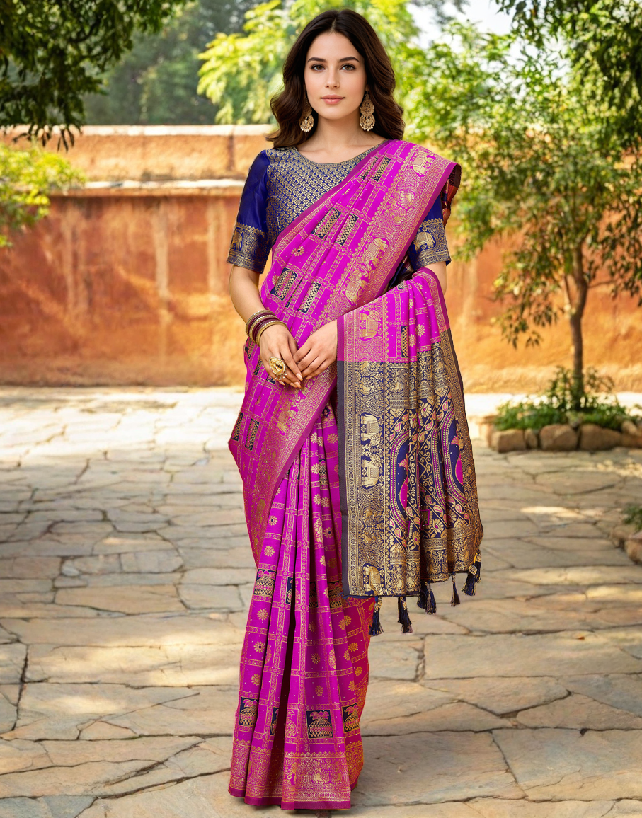 Pink Color Silk Weaving Work Paithani Designer Saree