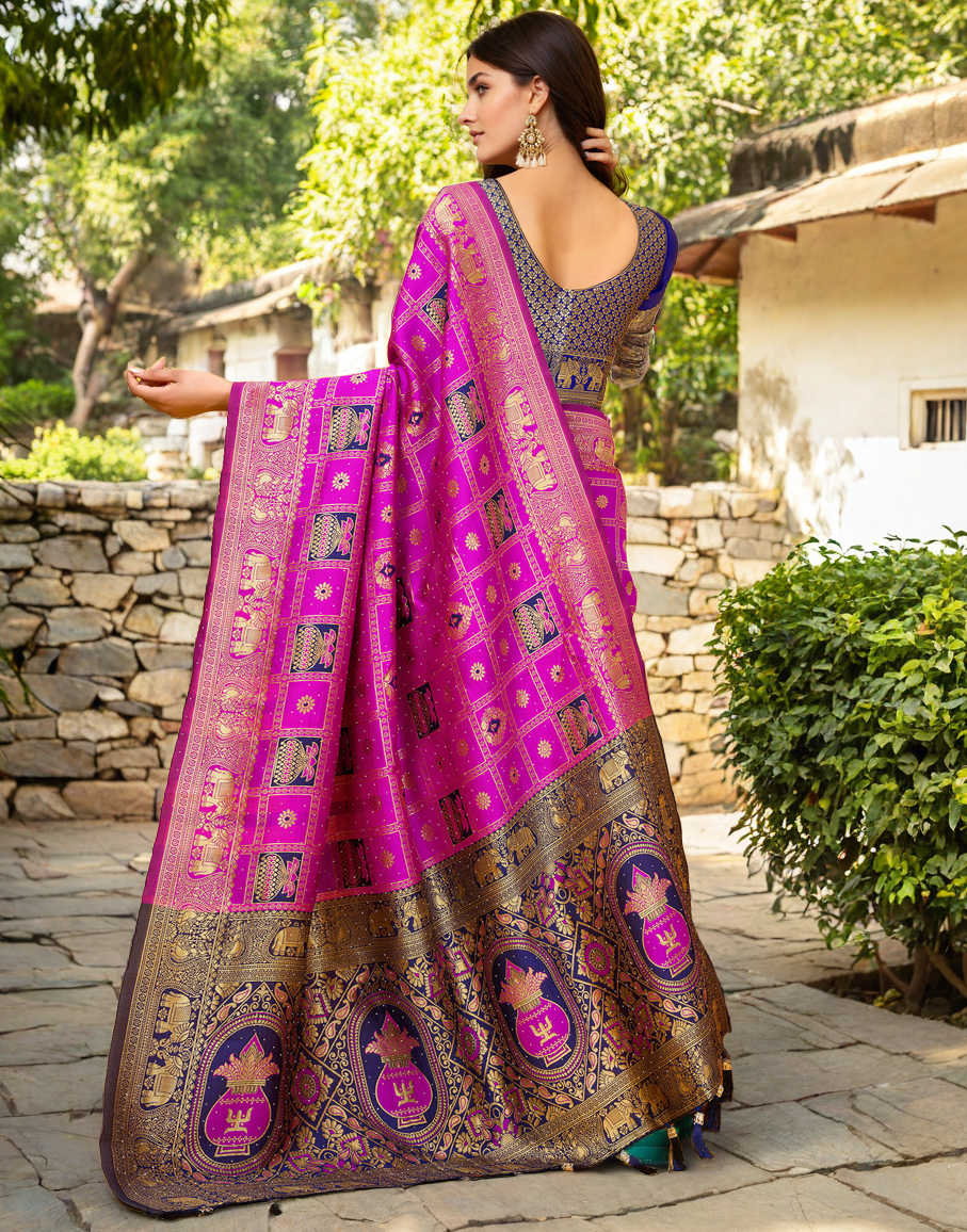 Pink Color Silk Weaving Work Paithani Designer Saree