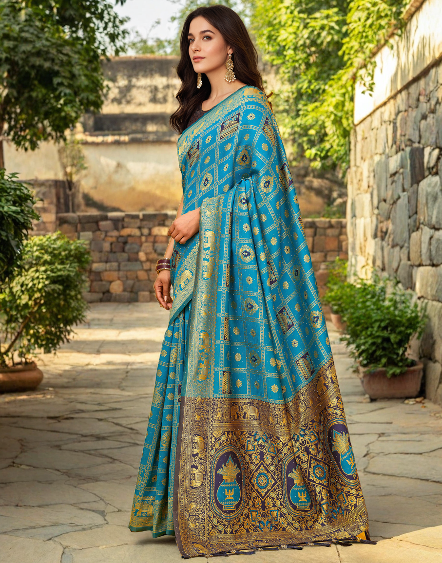 Tarquoise Color Silk Weaving Work Paithani Designer Saree