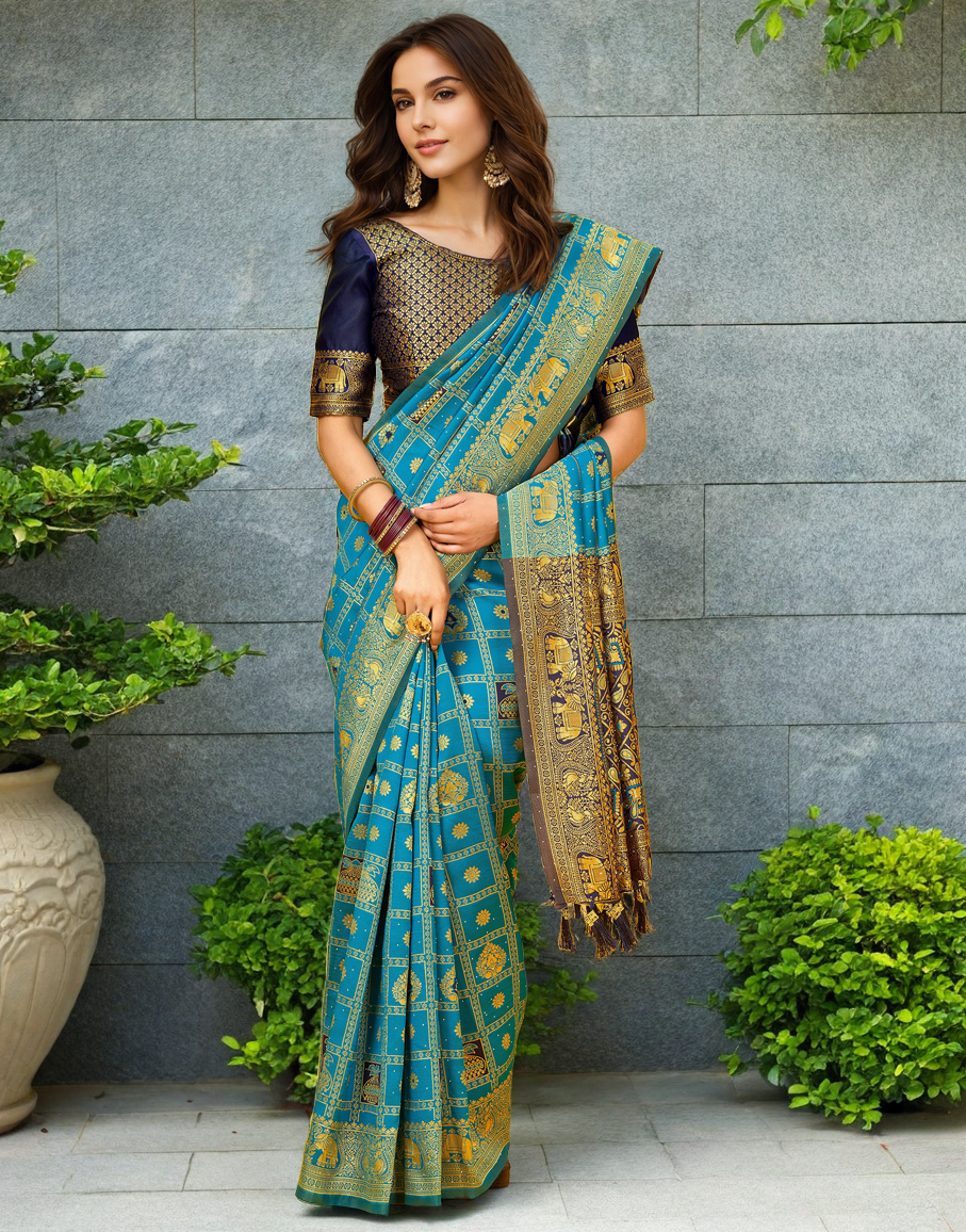 Tarquoise Color Silk Weaving Work Paithani Designer Saree