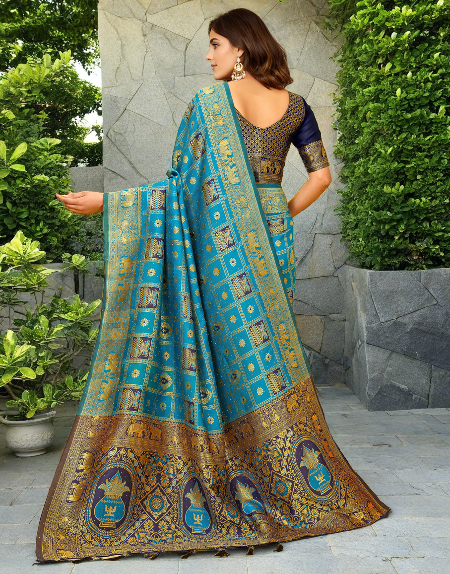 Tarquoise Color Silk Weaving Work Paithani Designer Saree