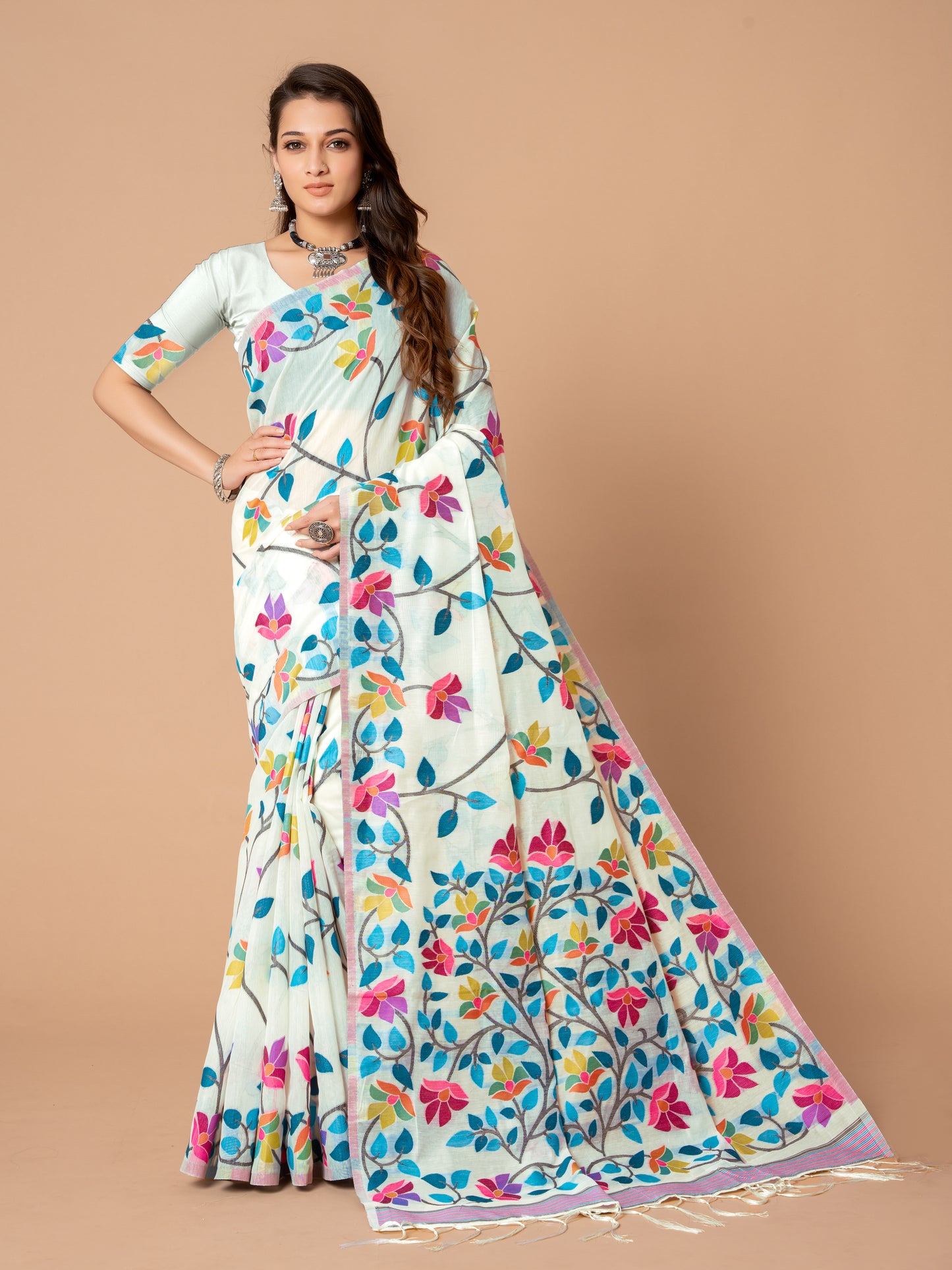 White Color Soft Cotton Jamdani Saree